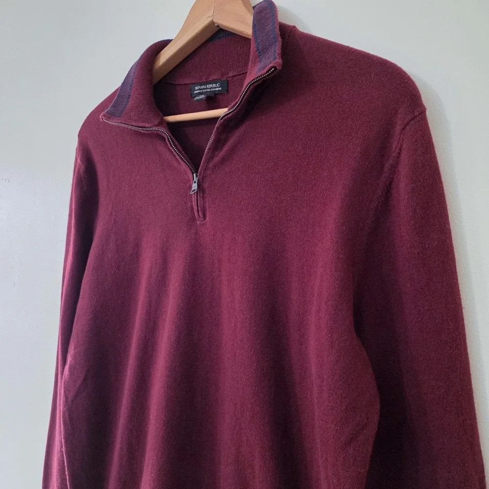 Banana Republic‎ Premium Cotton Cashmere Sweater Sz L 1/4 Zip Pullover Preppy